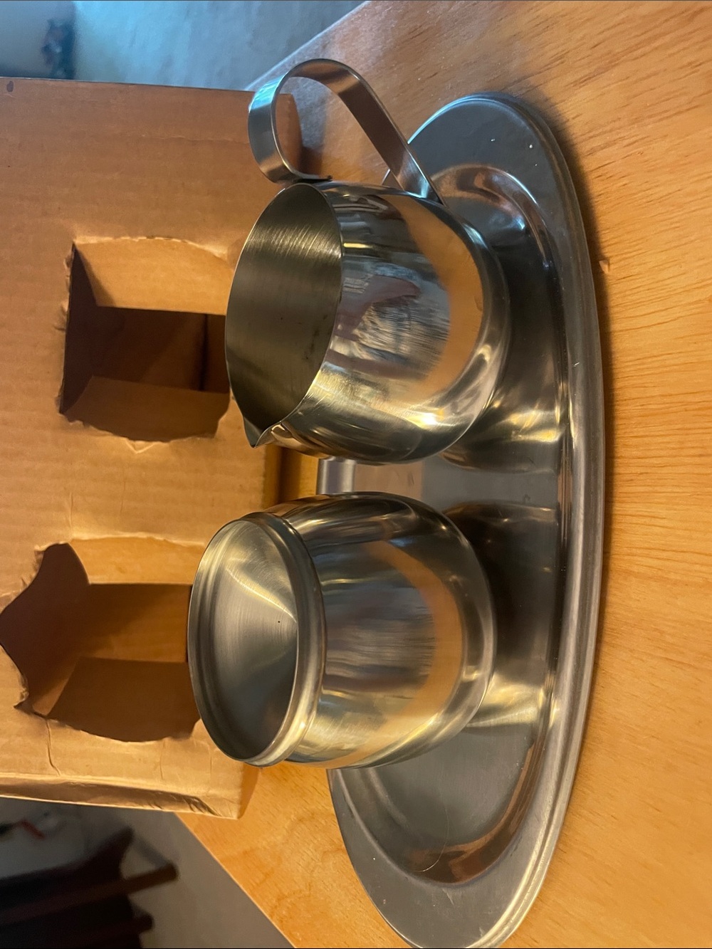 Vintage Stainless Steel Creamer & Sugar Set with Tray - Silver Finish
